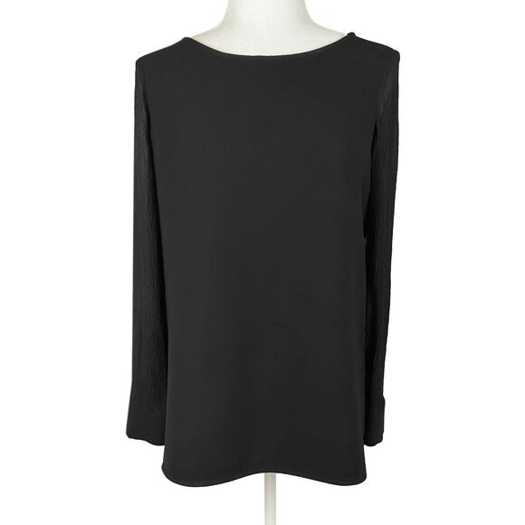 Theory Black Tunic Blouse Top Size S Crinkle Silk Semi-Sheer Long Sleeves - Picture 1 of 6